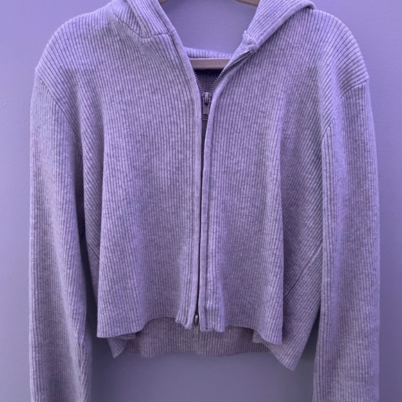 Brandy Melville Sweaters - grey arden brandy melville zip up hoodie xs